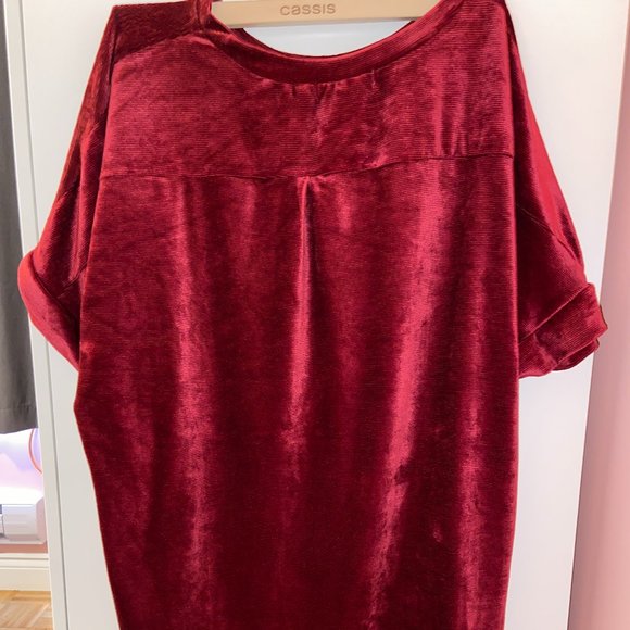 Oversized Velvet Midi T-shirt Dress | Burgundy - Picture 5 of 6